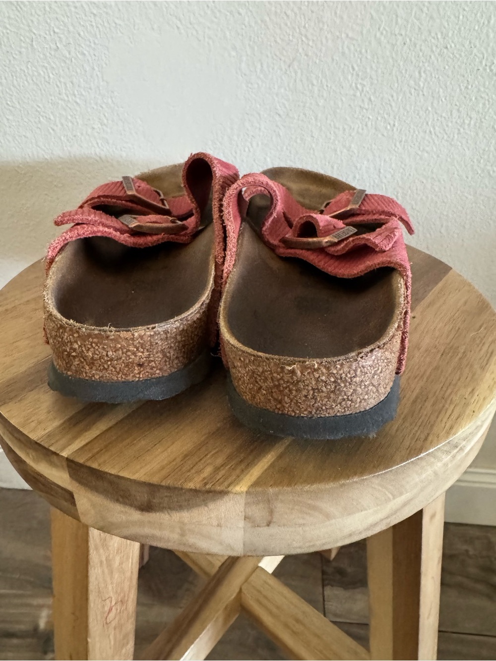 Birkenstock Red Suede Corduroy Two-Strap Arizona Sandals - Picture 4 of 4
